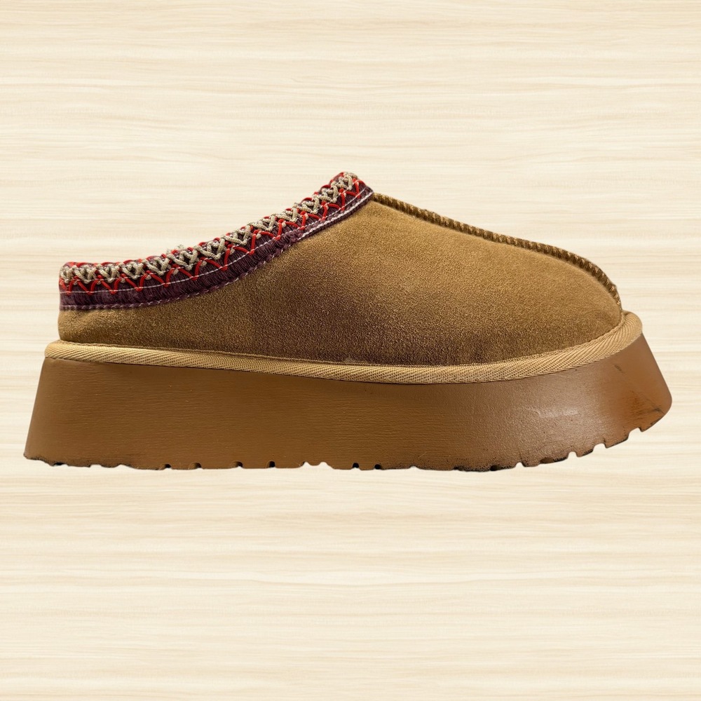 UGG Tazz Chestnut Suede Platform Slippers Clogs Tasman Braid 1122553 Womens 10